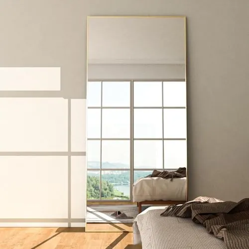 NEUWEABY Espejo de Cuerpo Entero 162 x 53 cm Espejo de Suelo Espejo Dorado Grande Cuerpo Espejos Rectangular Colgado de pie o Apoyado contra la Pared para Dormitorio Sala de Estar