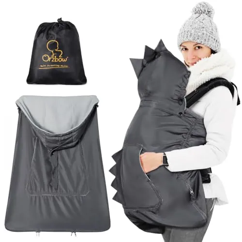 Orzbow Cobertor Porteo Invierno, Gris Oscuro | Cubre Porteo Bebe Impermeable, Universal Protector Mochila Porteo con Forro Polar Cálido, Parte Superior Desmontable