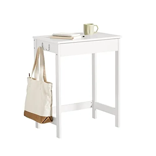 SoBuy FWT43-W, Mesa de Escritorio, Mesa de Ordenador con un Cajón y 2 Percheros Blanco ES