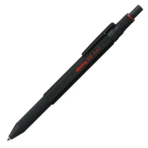 rOtring 600 bolígrafo multicolor y portaminas 3 en 1 | 2 bolígrafos de punta fina (tinta negra y roja) | 1 portaminas (mina de 0,5 mm) | cuerpo negro