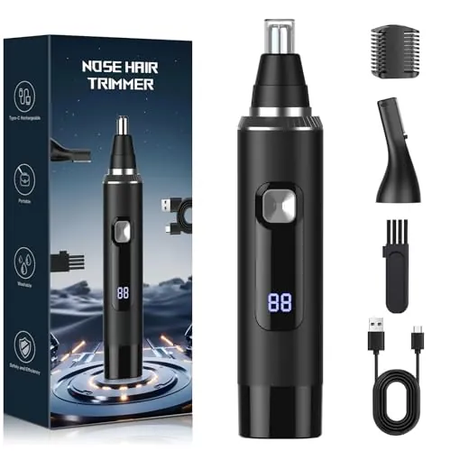 Brigin Cortapelos Nariz y Oreja Profesional Indoloro,Quita Pelos Resistente Agua USB Recargable,Hoja de Doble Filo Impermeable Fácil de Limpiar