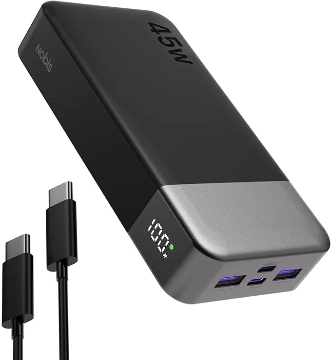 NOBIS Bateria Externa Movil 20000mah,PD3.0 45W Batería Portátil Carga Rápida,QC4.0 Power Bank con Pantalla LED para MacBook, Phone 15 14 13 Pro S23 S22
