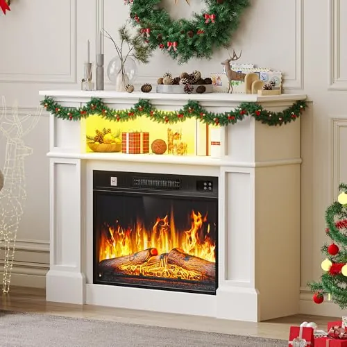 YITAHOME Chimenea Electrica Blanco, 39″ Chimeneas Electricas Decorativas con Efecto de Llama Realista en 3D, Chimeneas Electricas con Temporizador y LED Tira de Luces Ajustable de 24 Colores