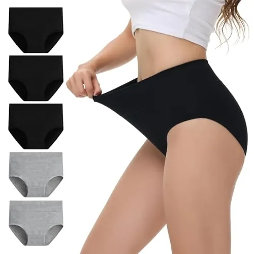 NUOZA Braguitas Mujer Alta Reductora Bragas Postparto Algodon Culotte Mujer Ropa Interior Culotte Underwear Pack de 5 Cómodas y Suaves Negro Gris M