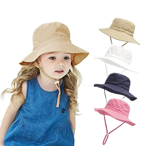 YANWANG Bebé Niños Ajustable Bucket Sun Hat, UPF 50+ Protección Solar Gorra de Playa para Niños Pequeños Niñas(Khaki,2-6years)