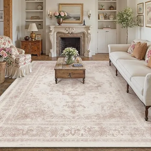 HUGEAR Vintage Alfombra Salon 240x300cm Rosa Antideslizante Alfombras Lavables en Lavadora Tapetes para Sala Habitacion Dormitorio Comedor Grande Tapete Pelo Corto tapete Quarto