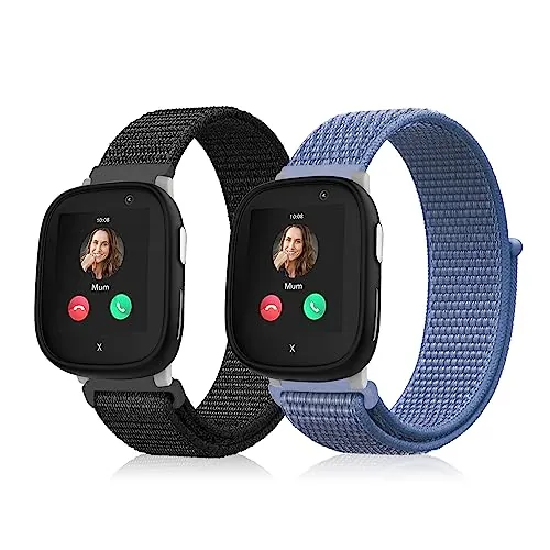 SeNool Nylon Correa Compatible con Xplora X6 Play, NiñAs Niños Reloj Inteligente Niños Muñequeras de Repuesto Agradable para Transpirable Cierre Ajustable Banda para Xplora X6 Play - Negra + Azul