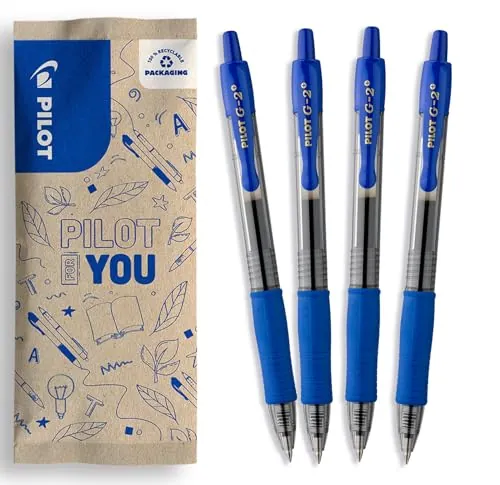 PILOT - Caja de 4 G2 Plus - Bolígrafos Roller de Tinta de Gel - Retráctiles y Recargables - Azul - Punta Media