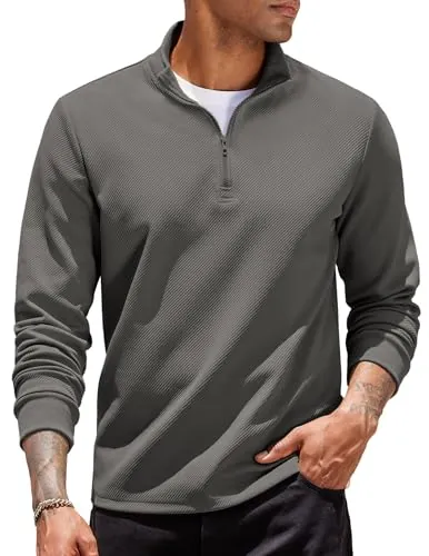 COOFANDY Sudadera Hombre 1/4 Cremallera Jersey Sin Capucha Gris Oscuro M