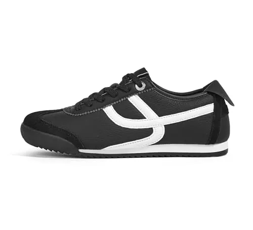 LUCKY STEP Zapatillas Ligeras Retro para Mujer - Diseño de Suela Fina Flexible y Malla Transpirable, Zapatos de Ocio para Caminar por la Ciudad y Hacer Deporte (Negro/Blanco, 8US-38EU-5UK)