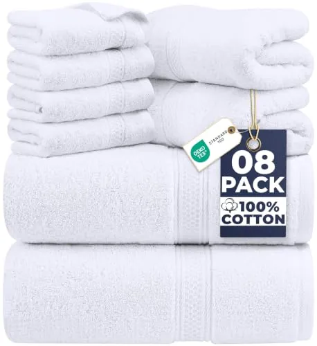 Utopia Towels - Juego Toallas Baño Completo 8 Piezas (Blanco)