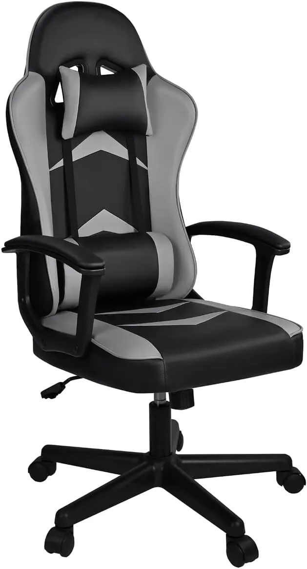 Silla Gaming Ergonómica Reclinable con Cojín Lumbar y Cervical | Respaldo Alto Acolchado | Altura ajustable | Ruedas Giratorias 360° y Reposabrazos | Ideal Ordenador, Oficina, Videojuego o Escritorio