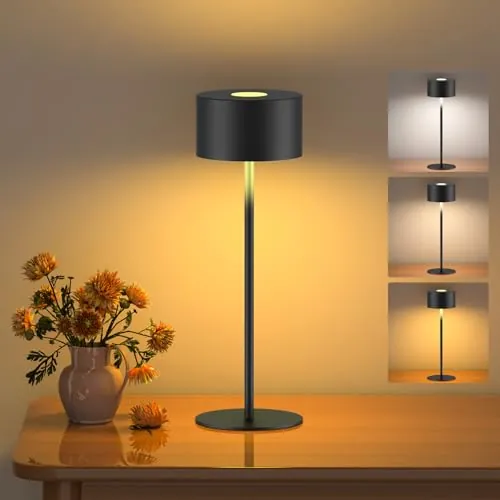 Wixwarmi Lámpara de mesa inalámbrica con batería, regulable, pequeña | H26 cm, clase de protección IP54, ideal como lámpara de mesita de noche, comedor y escritorio, adecuada para interiores y