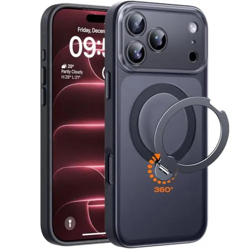 TOCOL Funda para iPhone 18 Pro MAX con Soporte Girable 360° Titanio Negro