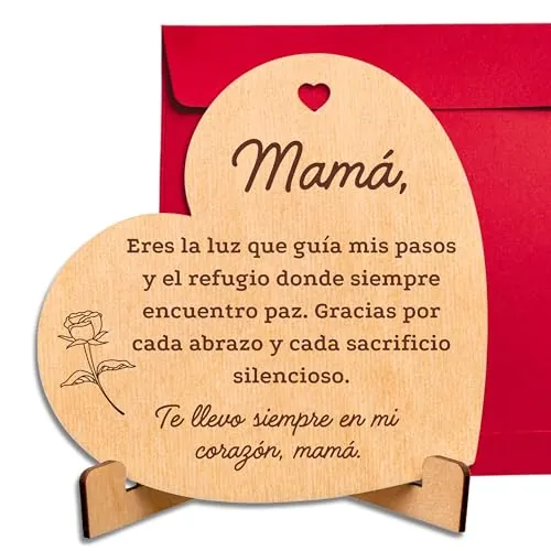 CUBIBOO ART Corazón de Madera con Soporte Regalos para Madres - Regalo Madre - Regalos Originales para Madres - Regalo Mama