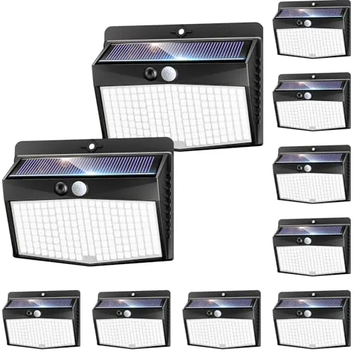 nipify 10 Paquete Luz Exterior Solar, 3 Modos Focos Solares Exterior con Sensor de Movimiento,Impermeable Lamparas Exterior para Jardín, Garaje, Patio, Caminos