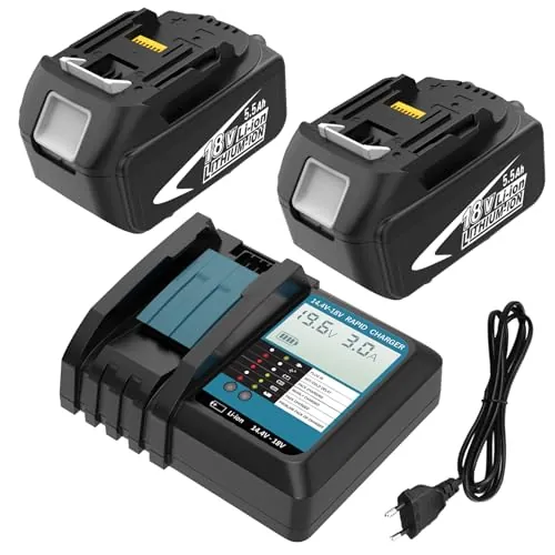 2X BL1860B Repuesto para Makita Batería 18V 5.5Ah + Cargador DC18RF Compatible BL1860B BL1850 BL1860 BL1845 BL1840 LXT-400