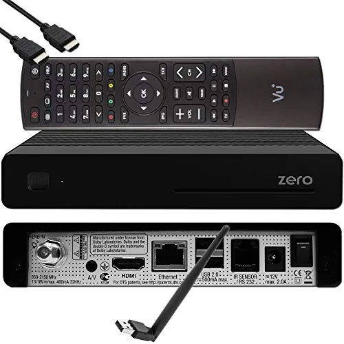VU+ Zero HW Version 2 - 1 sintonizador DVB-S2 Full-HD E2 Linux receptor, YouTube, receptor satélite con función de grabación, lector de tarjetas, multimedia, HDMI EasyMouse, lápiz WiFi 150Mbit, negro
