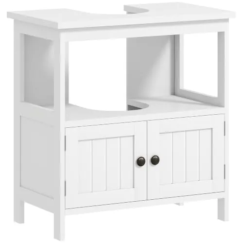 kleankin Mueble para Debajo del Lavabo con 2 Puertas 60x30x60 cm Blanco | Estante Abierto, Mueble Lavabo con Pie Moderno, Carga 30 kg