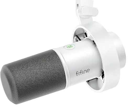 FIFINE XLR Studio Micrófono Dinámico de Podcast, RGB Gaming Micrófono USB per Ordenador PS4 PS5, para Podcast Estudio Streaming Podcasting Grabación - Blanco