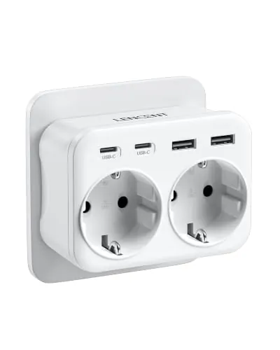 LENCENT Ladron Enchufe USB 4000W, Enchufes 6 en 1, 2 Tomas de CA