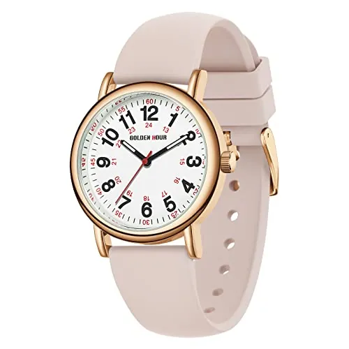 GOLDEN HOUR Reloj de Enfermera Impermeable para Profesionales Médicos, Estudiantes, Mujeres y Hombres, Esfera Luminouse Fácil de Leer, 24 Horas con Segunda Mano