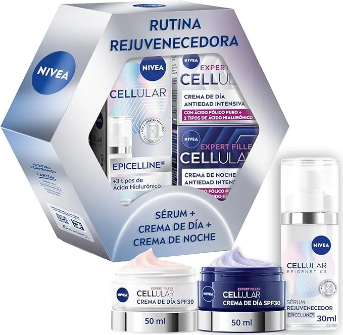 NIVEA Pack Cellular Epigenetics Cuidado facial Antiedad - Serum Facial Rejuvenecedor con Epicelline 30ml + Crema de Día FP30 + Crema de Noche - Revierte la Edad de la Piel