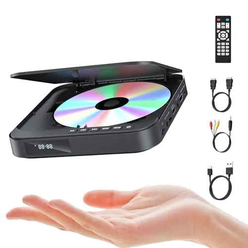 FELEMAN Reproductor de DVD para TV, Mini Reproductor DVD HDMI 1080p HD con Todas Las regiones, Anti-Choque, integración PAL/NTSC y Control Remoto