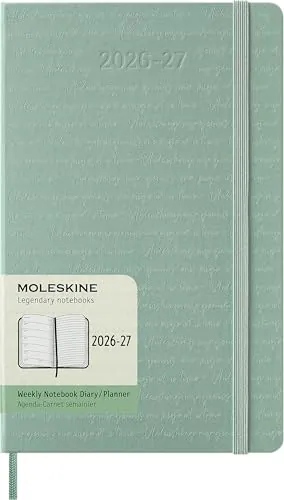 Moleskine Agenda Semanal 2026 2027 - Agenda de 18 meses con espacio para notas, tapa dura y cierre elástico, color verde salvia, formato Large 13 x 21 cm