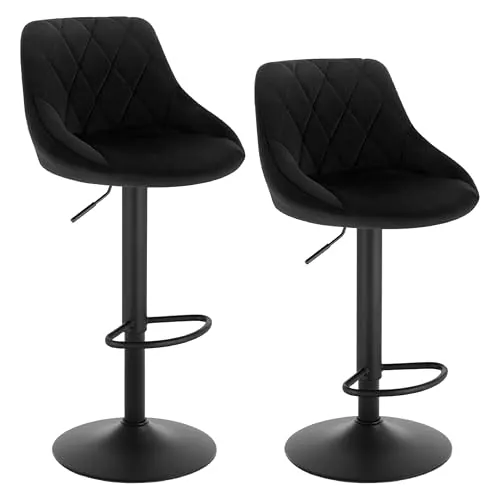 WOLTU 2X Taburete de Bar con Respaldo Terciopelo Regulable en Altura Negro