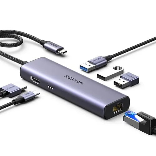 UGREEN Revodok 1061 Hub USB C Ethernet Gigabit HDMI 4K PD 100W Adaptador Tipo C Docking Station Compatible con MacBook Neo iPad Pro Air iPhone 17 Pro MAX Air Surface Galaxy S26 Ultra Tab S9