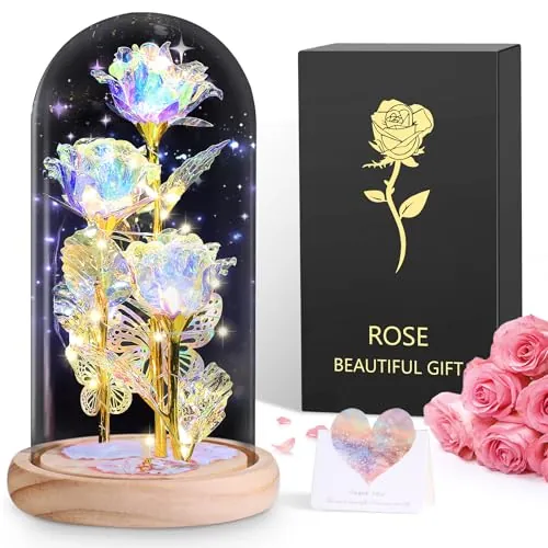 BOLEi Rosa Eterna LED, Regalos Originales para Mujer(3 Rosas Galaxia)