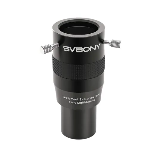 Svbony SV216 Lente Barlow 3X, 1.25" Metal Barlow 4 Elementos Apocromática FMC Lente Telescopio para Observación Planetaria con Ocular de Telescopio