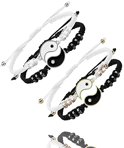 Guanyj 4 Piezas Pulsera, Yin Yang pulsera,Pulseras de Pareja, Pulsera Amistad,Mejor Amigo Pulseras,Pulsera Ajustable,Pulseras San Valentín para Parejas,para Bff Relación de Amistad Novio Novia Regalo