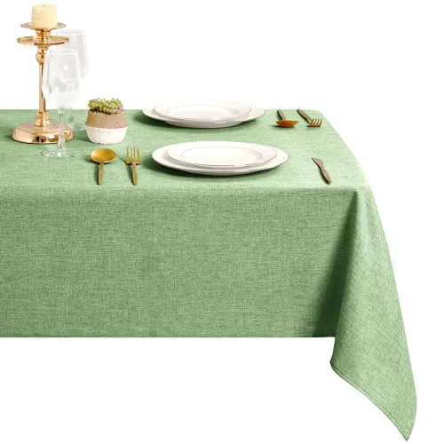 DWCN Mantel Verde con Aspecto de Lino, Mantel Mesa Rectangular Antimanchas, Lavable, Impermeable, para Comedor, jardín, Fiesta, Bodas o hogar, 160 x 320 cm