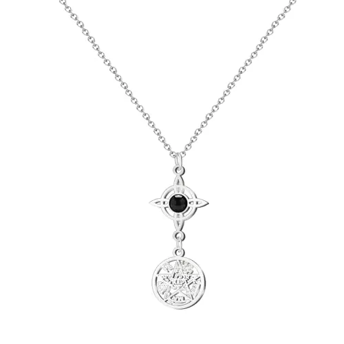 cotigo Collar Nudo de Bruja y Tetragramaton de Protección con Ágata Negra – Amuleto Espiritual de Acero Inoxidable para Mujer – Collar de Protección Energética y Buena Suerte (Agata Negra)