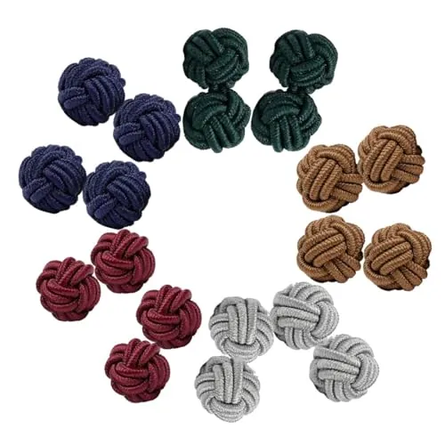 TEOZBLU 5 Pares Gemelos Camisa Hombre, Cubre Botones Camisa Hombre, Juego De Gemelos Con Nudo De Tela De Seda Para Camisa/Traje Para Hombre/Mujer, Redondos Para Regalo De Boda De Negocios