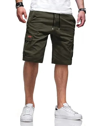 TARAINYA Algodón-Twill Cargo Pantalones Cortos Hombre con Cordon Ajustable