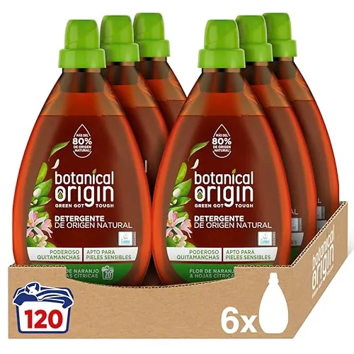 Botanical Origins Detergente para lavadora apto para pieles sensibles, aroma Flor de naranjo y hojas cítricas - Pack de 6 x 20, total 120 lavados