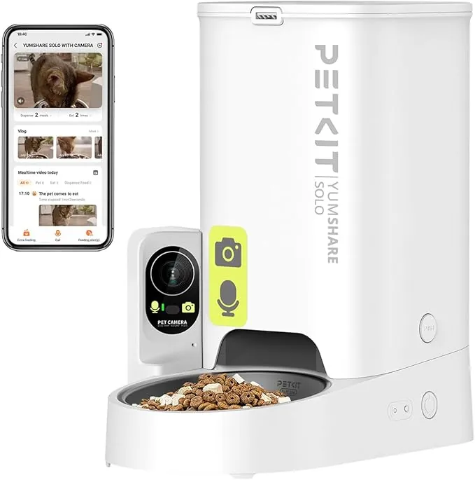 PETKIT Comedero Gato Automatico con Cámara, 1080P HG, Función AI, Dispensador Comida Gatos/Perros 3L, 2.4G WiFi, Audio Bidireccional, App Control, Cuenco de Acero Inoxidable