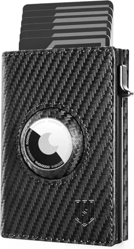 DODENSHA® Carteras para Hombre con Monedero y Protección RFID para AirTag | Cartera Hombre Magnético Pop-up Tarjetero Hombre para 10 Billetes, 10 Tarjetas, Ventana ID, Caja de Regalo, Carbón