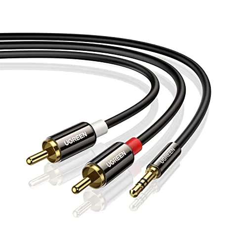 UGREEN Cable Jack 3.5mm a 2 RCA con HiFi Sonido de 2RCA Minijack a Macho Audio Estéreo para Móvil Tablet PC iPod Amplificador Altavoz TV DVD (2M)