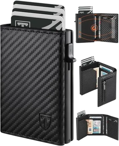 TEEHON Carteras para Hombre Cierre Magnético | Tarjetero Hombre con Protección RFID & Bolsillo para Monedas & Compartimento para Billetes | Tarjeteros para Tarjetas de Credito Caja de Regalo Negro
