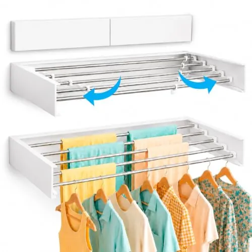 Marctani Tendedero Extensible Pared Ahorra Espacio - Tendederos Plegables Interior o Exterior - Tendal Plegable Resistente 24 Pinzas - Tenderete de Ropa (Blanco, 100 CM)