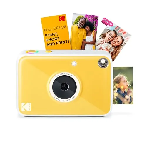 Kodak Printomatic+ Cámara Digital Instantánea 10MP con LED RGB, Imprime Fotos a Color en Papel Zink 2x3” – Amarilla