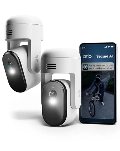Arlo Essential 3 HD con rotación 360º Horizontal, Vertical y Zoom, Camara Vigilancia WiFi Exterior HD, Sensor de Movimiento, Alarmas, Visión Nocturna En Color, Prueba Secure Incluida, 2 Cámaras