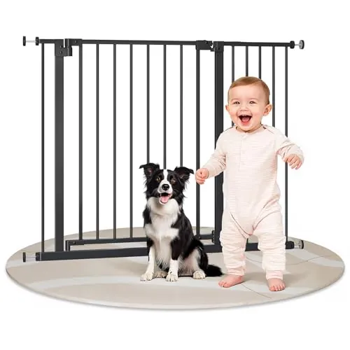 WOLTU Barrera de Seguridad Infantil, Apertura de 75-107 cm, Puerta de Seguridad para Niños y Bebés, Barandilla para Escaleras, Valla Metálica para Perros, Doble Bloqueo, Negro