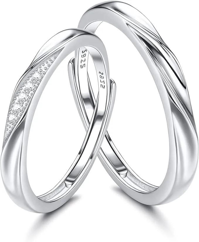 Plata de Ley 925 Pareja Anillos Ajustable Alianzas Boda Hombre Mujer Anillos Compromiso Regalos para Parejas de Aniversario Joyería