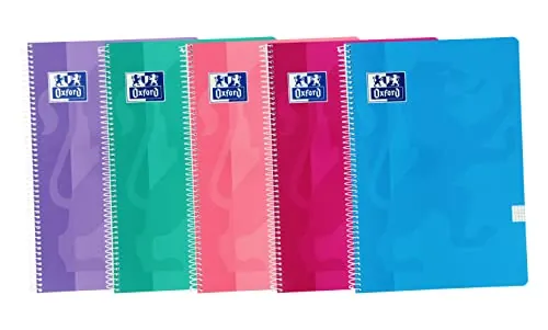 Oxford, Cuadernos A4 (Folio) Cuadrícula 4x4, Tapa Blanda, 80 Hojas, Pack 5 Libretas, Colores Tendencia