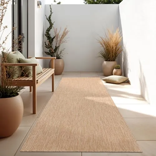Paco Home Alfombra Exterior Interior Balcón Terraza Alfombra Cocina Monocolor Jaspeado, tamaño:80x250 cm, Color:Naturaleza